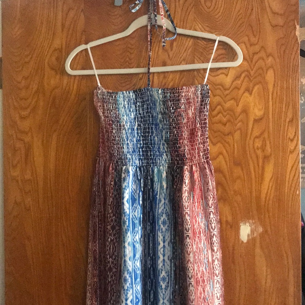 Tribal print maxi dress with halter tie